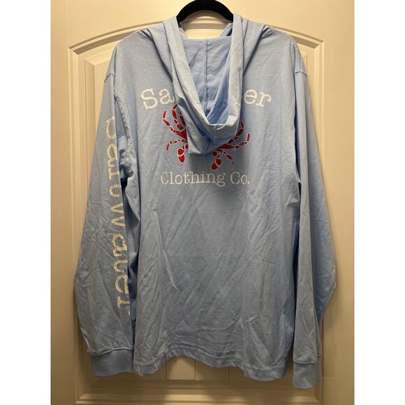 NWT Saltwater Clothing Co Men’s Montauk Crab Pullover Hoodie Tee Size XL Blue - Picture 5 of 8
